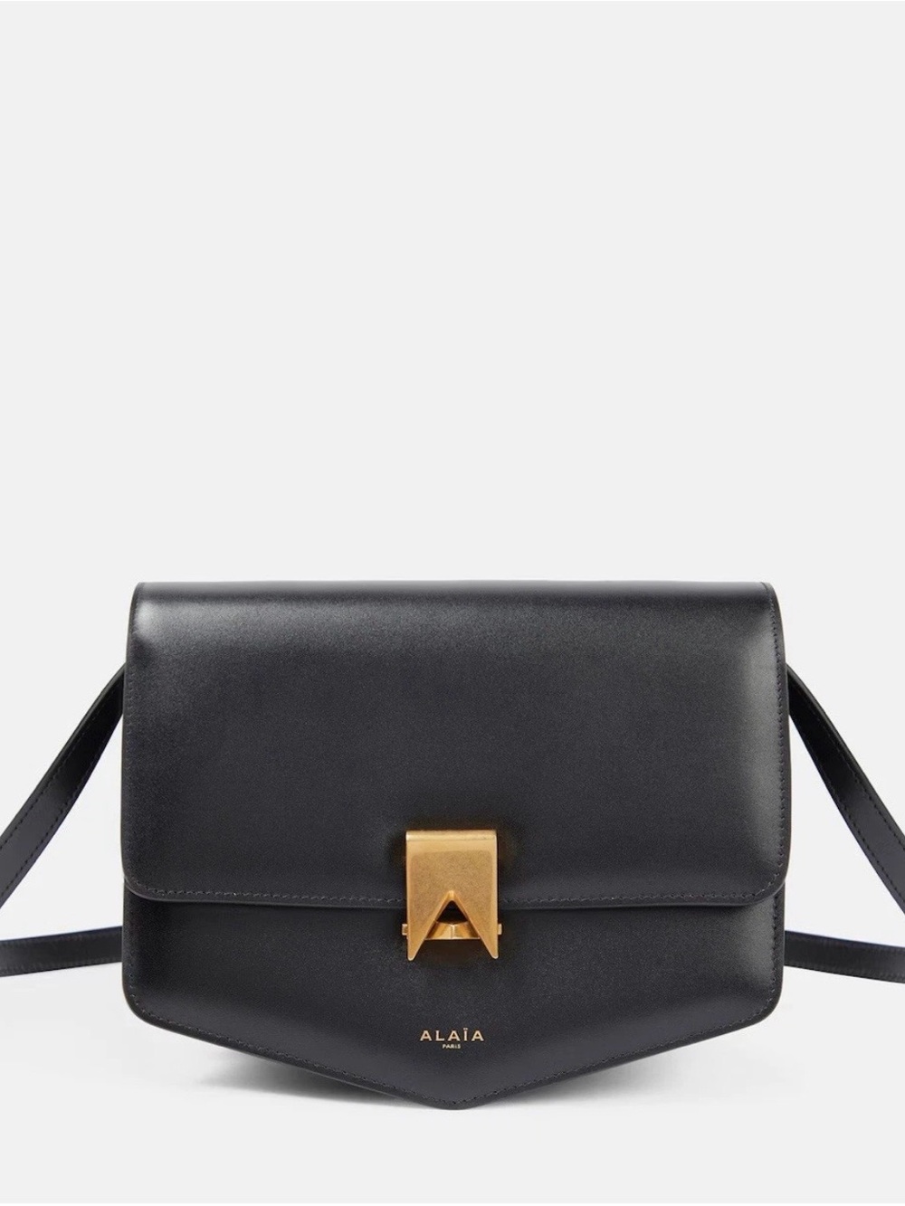 Alaïa Black Leather Crossbody with Gold Clasp
